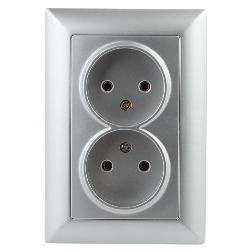Розетка 2-м СП Solo 4-204-03 2х2P 16А 250В IP20 без заземл. алюм. Intro Б0053668