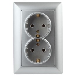 Розетка 2-м СП Solo 4-205-03 16А 250В IP20 2х2P+E Schuko с заземл. алюм. Intro Б0053664