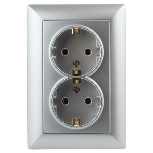 Розетка 2-м СП Solo 4-205-03 16А 250В IP20 2х2P+E Schuko с заземл. алюм. Intro Б0053664
