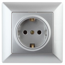 Розетка 1-м СП Solo 4-206-03 16А 250В IP20 2P+E Schuko с заземл. защ. шторки алюм. Intro Б0053683
