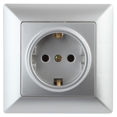 Розетка 1-м СП Solo 4-206-03 16А 250В IP20 2P+E Schuko с заземл. защ. шторки алюм. Intro Б0053683