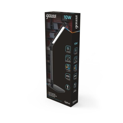Светильник светодиодный настольный Qplus 10Вт 2700-6000К 590лм 5В с USB-разъемом диммир. черн. GAUSS