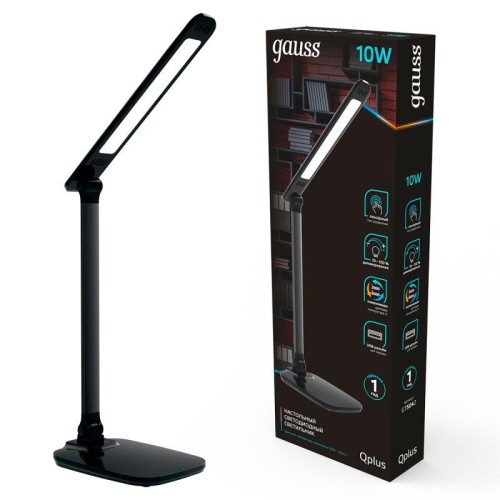 Светильник светодиодный настольный Qplus 10Вт 2700-6000К 590лм 5В с USB-разъемом диммир. черн. GAUSS
