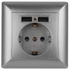 Розетка 1-м СП Solo 4-410-03 P+E Schuko 16А 250В + 2хUSB IP20 с заземл. защ. шторки алюм. Intro Б005