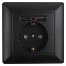 Розетка 1-м СП Solo 4-410-05 P+E Schuko 16А 250В + 2хUSB IP20 с заземл. защ. шторки антрацит Intro Б