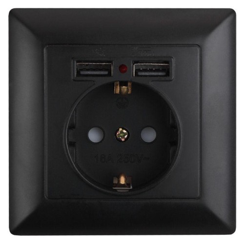 Розетка 1-м СП Solo 4-410-05 P+E Schuko 16А 250В + 2хUSB IP20 с заземл. защ. шторки антрацит Intro Б