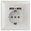 Розетка 1-м СП Solo 4-410-06 P+E Schuko 16А 250В + 2хUSB IP20 с заземл. защ. шторки перламутр Intro