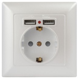 Розетка 1-м СП Solo 4-410-06 P+E Schuko 16А 250В + 2хUSB IP20 с заземл. защ. шторки перламутр Intro