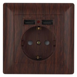Розетка 1-м СП Solo 4-410-10 P+E Schuko 16А 250В + 2хUSB IP20 с заземл. защ. шторки венге Intro Б005