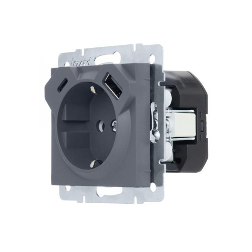 Розетка Vesna с заземл. TC+USB разъем графит LEZARD 742-3488-181TC