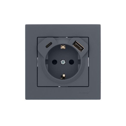 Розетка Vesna с заземл. TC+USB разъем графит LEZARD 742-3488-181TC