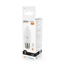 Лампа светодиодная Elementary 6Вт свеча 3000К тепл. бел. E27 420лм GAUSS 33216