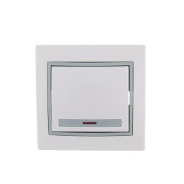 Выключатель 1-кл. СП Mira 10А IP20 с подсветкой с сер. вставкой бел. LEZARD 701-0215-111