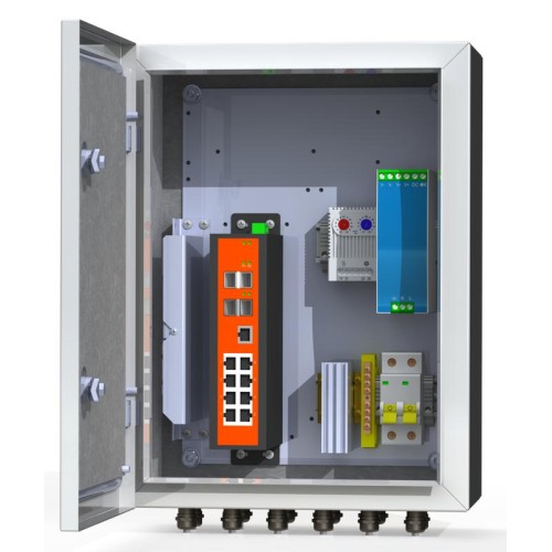Термошкаф коммутационный 8хPoE 2хSFP 4хSC IP66 300х400х210мм 6 УТП 8КУ Mastermann 00-00015655