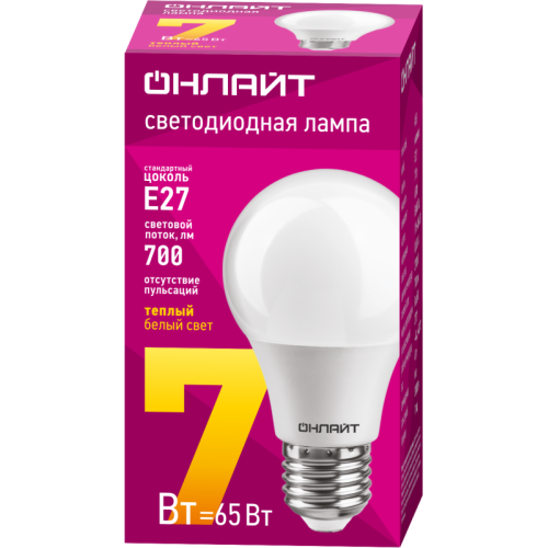 Лампа светодиодная 71 647 OLL-A60-7-230-2.7K-E27 7Вт грушевидная 2700К тепл. бел. E27 525лм 220-240В