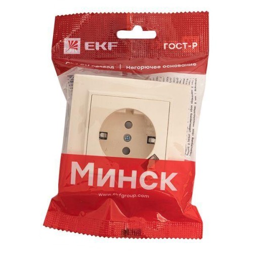 Розетка 1-м СП Минск 16А IP20 с заземл. защ. шторки с заряд. устройством USB 1А беж. EKF ERR16-028-2