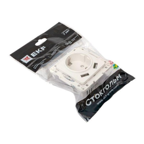 Розетка 1-м СП Стокгольм 16А USB 2A с заземл. защ. шторки винтов. клеммы механизм бел. EKF EYR16-2US