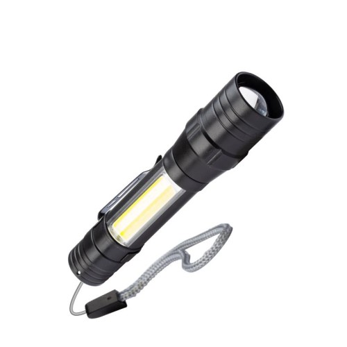Фонарь аккумуляторный ручной LED 1Вт + COB 5Вт линза зум аккум. Li-ion 18650 1А.ч USB-шнур ABS-пласт
