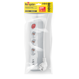 Удлинитель 3х1.8м с заземл. 16А IP20 61 455 NPE-USB01-03-180-ESC-3х1 2хUSB 2.1А 3х1 с выкл. Navigato