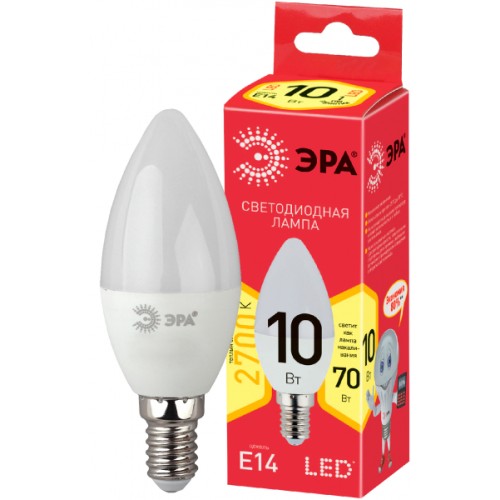 ЭРА ECO LED B35-10W-827-E14 (диод, свеча, 10Вт, тепл, E14)