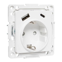 Розетка 1-м СП Стокгольм 16А USB A+C с заземл. защ. шторки винтов. клеммы механизм бел. EKF EYR16-2U