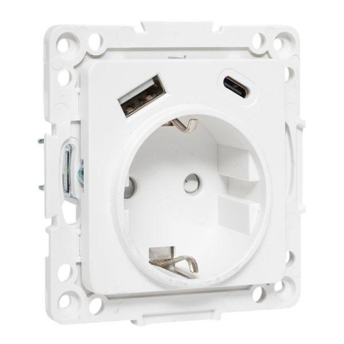 Розетка 1-м СП Стокгольм 16А USB A+C с заземл. защ. шторки винтов. клеммы механизм бел. EKF EYR16-2U