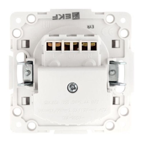 Розетка 1-м СП Стокгольм 16А USB A+C с заземл. защ. шторки винтов. клеммы механизм бел. EKF EYR16-2U