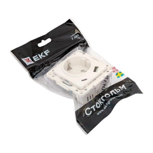 Розетка 1-м СП Стокгольм 16А USB A+C с заземл. защ. шторки винтов. клеммы механизм бел. EKF EYR16-2U