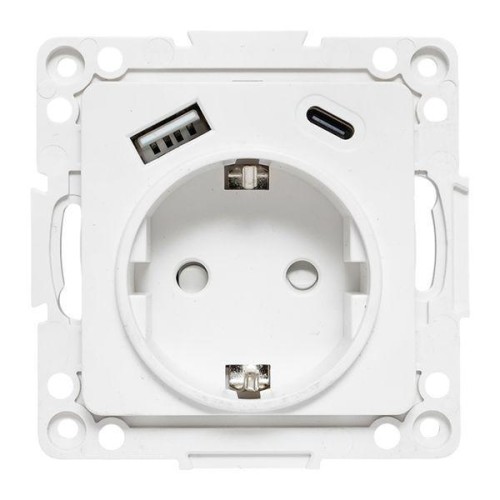 Розетка 1-м СП Стокгольм 16А USB A+C с заземл. защ. шторки винтов. клеммы механизм бел. EKF EYR16-2U