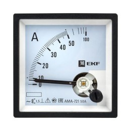 Амперметр аналоговый AM-A721 на панель 72х72 квадрат. вырез 50А прям. подкл. EKF am-a721-50/ama-721-