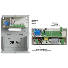 Источник питания RAPAN-100 исп.V.8 12В 10А 8 вых. - 0.5А и 1 вых. - 4А АКБ 26А.ч Бастион 144
