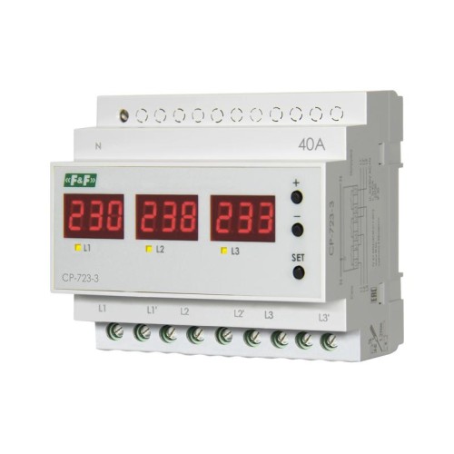 Реле напряжения CP-723-3 1ф/3ф 3х40А контроль напряжения: нижн. порог 140-210В верхн. порог 240-300В