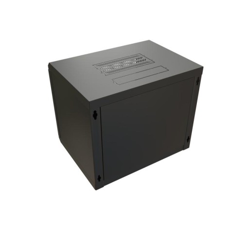 Шкаф настенный 19дюйм WR-TW-1266-GP-RAL9004 (19дюйм) 12U 650х600х600мм RAL 9004 стеклянная дверь чер