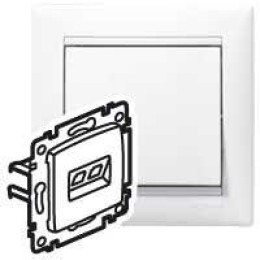 Розетка компьютерная + телефонная 2-м СП Valena RJ45 + RJ11 кат.6 UTP механизм бел. (DIY-упак.) Leg
