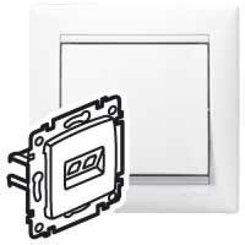 Розетка компьютерная + телефонная 2-м СП Valena RJ45 + RJ11 кат.6 UTP механизм бел. (DIY-упак.) Leg