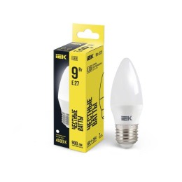Лампа светодиодная Eco 9Вт C35 свеча 4000К нейтр. бел. E27 230В IEK LLE-C35-9-230-40-E27