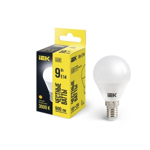 Лампа светодиодная ECO G45 9Вт шар 3000К E14 230В IEK LLE-G45-9-230-30-E14