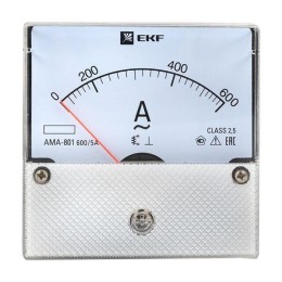 Амперметр аналоговый AM-A801 на панель 80х80 кругл. вырез 600А трансф. подкл. EKF am-a801-600/ama-80