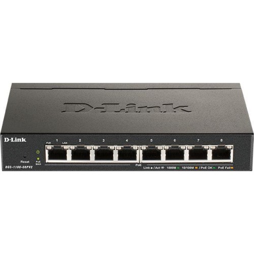 Коммутатор настраиваемый DGS-1100-08PLV2/A1A 8G 4PoE+ 80Вт D-Link 1821827
