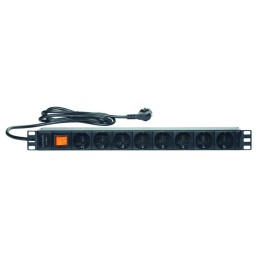 Блок распределения питания базовый 19дюйм 1U 16/230 8 Schuko Schuko шнур 1.8м выключатель Eurolan 60