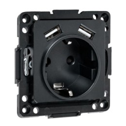 Розетка 1-м СП Стокгольм 16А USB 2A с заземл. защ. шторки винтов. клеммы механизм черн. EKF EZR16-2U