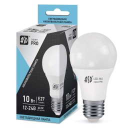 Лампа светодиодная LED-MO-12/24В-PRO 10Вт 4000К нейтр. бел. E27 800лм 12-24В низковольтная ASD 46906