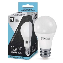 Лампа светодиодная LED-MO-24/48В-PRO 10Вт 4000К нейтр. бел. E27 800лм 24-48В низковольтная ASD 46906