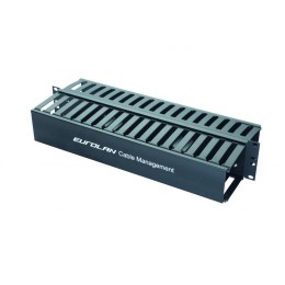 Организатор кабельный горизонт. 19дюйм 2U слотовый с крышкой двусторонний черн. Eurolan 25B-2U-12BL