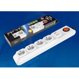 Удлинитель с сетевым фильтром 4х3м с заземл. 10А Lux SGSL5-3U WHITE 1хUSB 1А ПВС 3х0.75 защита от пе