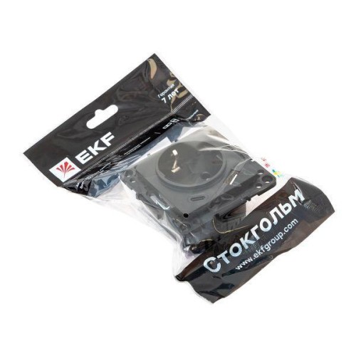 Розетка 1-м СП Стокгольм 16А USB A+C с заземл. защ. шторки винтов. клеммы механизм черн. EKF EZR16-2