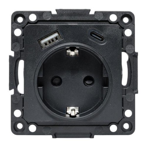 Розетка 1-м СП Стокгольм 16А USB A+C с заземл. защ. шторки винтов. клеммы механизм черн. EKF EZR16-2