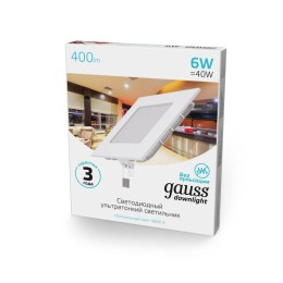 Светильник светодиодный Slim 6Вт 4000К IP20 400лм 220-240В ДВО квадрат бел. GAUSS 940111206
