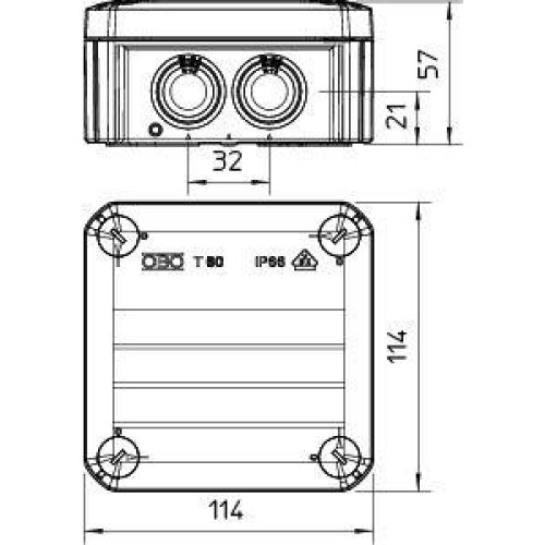 Коробка распределительная 114х114х57мм T60 RO-LGR OBO 2007638