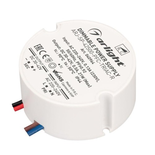 Блок питания ARJ-SP-42500-PFC-TRIAC-R (21Вт 30-42В 500мА) (IP44 пластик) Arlight 040964